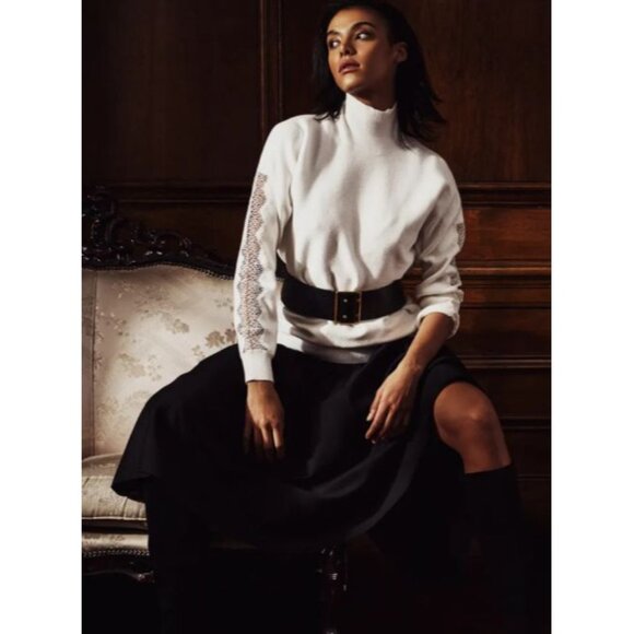 Sachin & Babi White High-Neck Sweater Lace Trim Sleeves Women's Size Small NWOT - Picture 1 of 14
